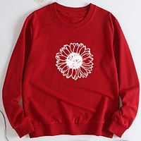 Women's Pullover Sweatshirt Chrysanthemum Print Casual Hot Stamping Casual Hoodies Sweatshirts  Wine Red Blushing Pink Red miniinthebox - thumbnail