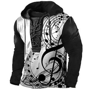 Men's Pullover Hoodie Sweatshirt Pullover Black And White Hooded Graphic Prints Musical Notes Lace up Print Casual Daily Sports 3D Print Basic Streetwear Designer Spring   Fall Clothing Apparel Lightinthebox