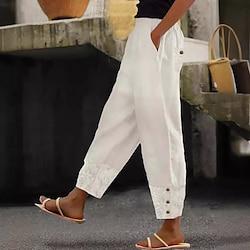 Women's Pants Trousers Linen Cotton Blend Plain White Casual Daily Ankle-Length Going out Weekend Spring Summer Lightinthebox