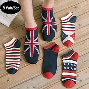 Men's 5 Pairs Ankle Socks Low Cut Socks Warm Ups Flag Daily Wear Vacation Weekend Medium Summer Spring   Fall Red Lightinthebox