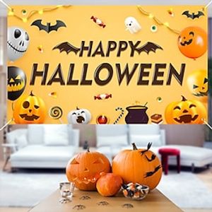 Halloween Background Cloth Pumpkin Ghost Bat Skull Balloon Candy Orange Halloween Party Background Decoration Hanging Cloth Multi-size Happy Halloween Banner Lightinthebox