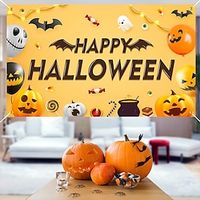 Halloween Background Cloth Pumpkin Ghost Bat Skull Balloon Candy Orange Halloween Party Background Decoration Hanging Cloth Multi-size Happy Halloween Banner Lightinthebox - thumbnail