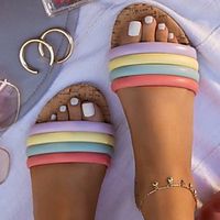 Women's Sandals Flat Heel Round Toe PU Color Block Black Rainbow Lightinthebox - thumbnail
