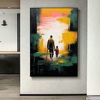 Father and son Handpainted Oil Painting Wall art Canvas Handmade Fine Art oil painting for Room Gifts Abstract Modern Rolled Canvas No Frame miniinthebox - thumbnail