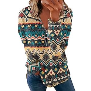 Women's Sweatshirt Pullover Active Streetwear Zipper Blue Red Brown Geometric Stripes Street V Neck Long Sleeve S M L XL 2XL Lightinthebox