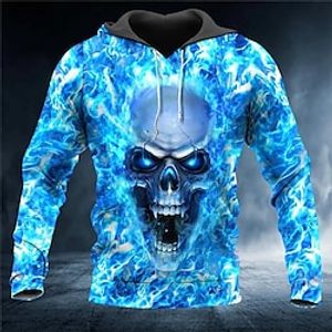 Graphic Prints Flame Skulls Daily Classic Casual Men's 3D Print Hoodie Pullover Holiday Going out Streetwear Hoodies Red Blue Green Hooded Print Spring   Fall Designer Lightinthebox