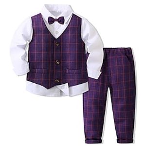 2 Pieces Toddler Boys Shirt  Pants Outfit Plaid Long Sleeve Set Outdoor Basic Fall Spring 3-7 Years Purple Gray Lightinthebox