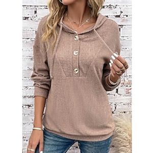Women's Hoodie Sweatshirt Pullover Textured Solid Color Active Sportswear Button Drawstring Khaki Casual Sports Hoodie Long Sleeve Top Micro-elastic Fall  Winter Lightinthebox