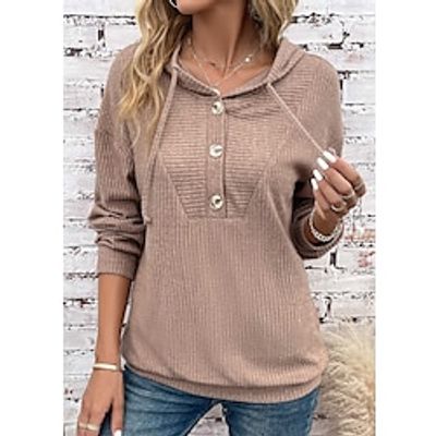 Women's Hoodie Sweatshirt Pullover Textured Solid Color Active Sportswear Button Drawstring Khaki Casual Sports Hoodie Long Sleeve Top Micro-elastic Fall  Winter Lightinthebox