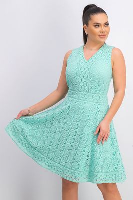 Womens Lace Fit & Flare Dress  Aqua Gloss