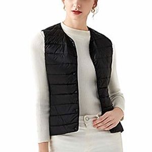 Women's Casual Lightweight Round Neck Down Vest Quilted Button Donw Puffer Vest (Black, M) Lightinthebox