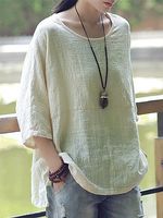 Round Neck Patchwork Plain Batwing Sleeve Blouses - thumbnail