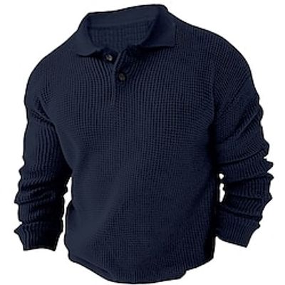 Men's Pullover Sweater Jumper Knit Sweater Ribbed Knit Patchwork Knitted Plain Polo Collar Keep Warm Casual Daily Wear Vacation Clothing Apparel Fall  Winter White Navy Blue M L XL Lightinthebox
