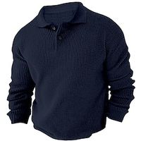 Men's Pullover Sweater Jumper Knit Sweater Ribbed Knit Patchwork Knitted Plain Polo Collar Keep Warm Casual Daily Wear Vacation Clothing Apparel Fall  Winter White Navy Blue M L XL Lightinthebox - thumbnail