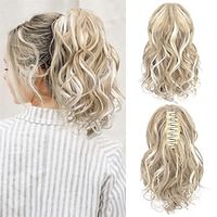 10 Highlight Ponytail Extension Claw Short Thick Wavy Curly Jaw Clip in Fake Pony Tails Fake Hair Soft Natural Looking Synthetic Hairpiece for Women Medium Blonde with White Blonde Highlights Lightinthebox