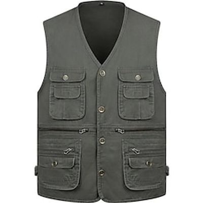 Men's Vest Daily Wear Vacation Weekend Soft Zipper Button Spring   Fall Plain Warm Modern Contemporary V Neck Activewear Thick Regular 100% Cotton Dark Green Green Lightinthebox