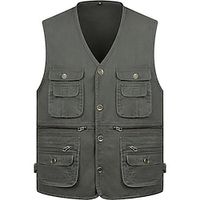 Men's Vest Daily Wear Vacation Weekend Soft Zipper Button Spring   Fall Plain Warm Modern Contemporary V Neck Activewear Thick Regular 100% Cotton Dark Green Green Lightinthebox - thumbnail