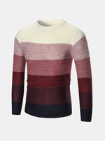 Mens Gradient Color Pullover Crew Neck Wool Hit Color Casual Sweater - thumbnail