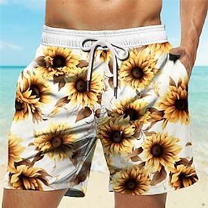 Men's Board Shorts Swim Shorts Swim Trunks Drawstring with Mesh lining Elastic Waist Sunflower Quick Dry Short Holiday Beach Hawaiian Casual Yellow Pink Micro-elastic Lightinthebox