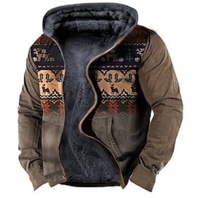 Men's Fleece Jacket Full Zip Hoodie Fleece Hoodie Sherpa Jacket Blue Purple Coffee Gray Hooded Tribal Graphic Prints Zipper Print Casual Daily Sports 3D Print Fleece Basic Designer Casual Fall Lightinthebox