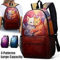 Women's Backpack School Bag Bookbag 3D Print Commuter Backpack School Outdoor Daily Cat Polyester Large Capacity Lightweight Durable Zipper Print Red Blue Fuchsia miniinthebox