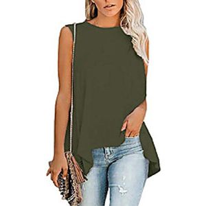 women's summer sleeveless crew neck t-shirt tunic tank tops high low blouse shirts arm green Lightinthebox