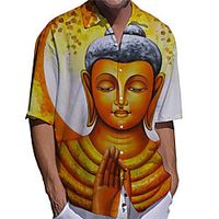 Men's Shirt 3D Print Portrait Plus Size 3D Print Button-Down Short Sleeve Casual Tops Casual Fashion Breathable Comfortable Yellow miniinthebox - thumbnail