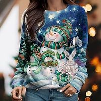 Christmas Sweatshirt Women's Pullover Snowman Sportswear Festival Print Yellow Red Blue Christmas Casual Round Neck Long Sleeve Top Micro-elastic Fall  Winter Lightinthebox - thumbnail