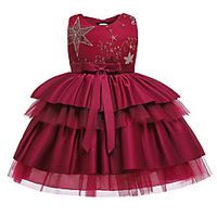 Kids Little Girls' Dress Sequin Birthday Party Layered Pleated Mesh Blue Blushing Pink Gray Above Knee Sleeveless Flower Cute Dresses Children's Day Slim 3-12 Years miniinthebox - thumbnail