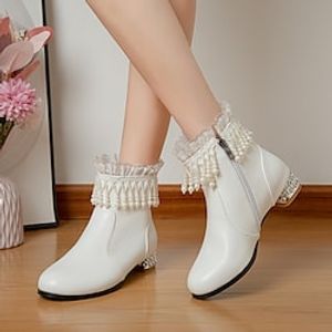Girls' Boots Princess Shoes Daily PU Princess Shoes Big Kids(7years ) Party Daily Tassel White Black Rosy Pink Fall Winter / Booties / Ankle Boots miniinthebox