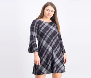 Womens Plaid Knee Length Dress  Eggplant
