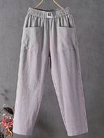 Casual Loose Solid Color Elastic Waist Straight Pants