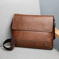 Men's Crossbody Bag Messenger Bag PU Leather Office Daily Zipper Large Capacity Solid Color Black Brown Khaki miniinthebox - thumbnail