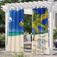 Outdoor Curtains Waterproof Windproof Weatherproof Curtain for Patio, Cabana, Porch, Pergola and Gazebo, Grommet Top Drape, 2 Panels Beach Palm Lightinthebox