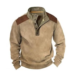 Men's Sweatshirt Khaki Standing Collar Plain Patchwork Color Block Sports Outdoor Daily Holiday Streetwear Basic Casual Spring Fall Clothing Apparel Hoodies Sweatshirts miniinthebox