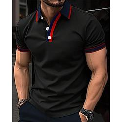 Men's Golf Shirt Golf Polo Work Casual Lapel Short Sleeve Basic Modern Color Block Patchwork Button Spring Summer Regular Fit Black White Golf Shirt Lightinthebox