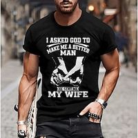 Valentines Day Mens Graphic Shirt Prints Cross Faith Black Navy Blue Tee Cotton Blend Basic Modern Contemporary Short Sleeves T-Shirt Anniversary Asked God Make Better Man He Sent My Wife Lightinthebox - thumbnail