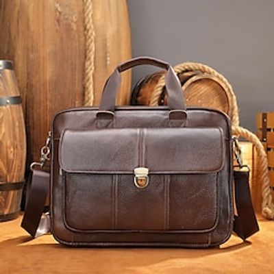 Top Layer Cowhide Retro Buckle Briefcase Messenger Bag School Bag Fashion Commuter Briefcase Computer Bag Crossbody Shoulder Bag Lightinthebox