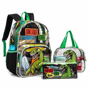 Eazy Kids 17 Inch Set Of 3 School Bag With Lunch Bag And Pencil Case Dinosaur - Black