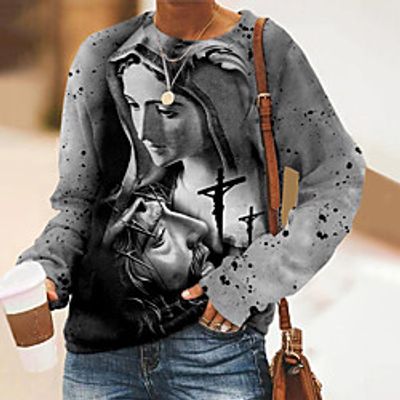 Women's Sweatshirt Pullover Abstract Portrait Print Daily Sports 3D Print Active Streetwear Hoodies Sweatshirts  Gray miniinthebox