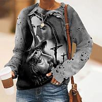 Women's Sweatshirt Pullover Abstract Portrait Print Daily Sports 3D Print Active Streetwear Hoodies Sweatshirts  Gray miniinthebox - thumbnail