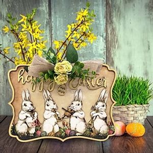 Easter Garland Sign, Easter Front Door Sign - Bunny Spring Wall Hanger - Beautiful Rustic Easter Welcome Sign, Water Resistant, 3021.5CM11.88.46INCH Lightinthebox