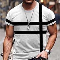 Men's Unisex T shirt Graphic Prints Linear Crew Neck Street Daily Print Short Sleeve Tops Casual Designer Big and Tall Sports Light gray miniinthebox - thumbnail