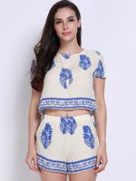 Women Casual Flora Printing Short Sleeve O Neck Short Suit - thumbnail