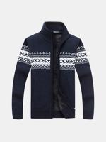 Mens Jacquard Zipper Thicken Knitting Casual Sweaters