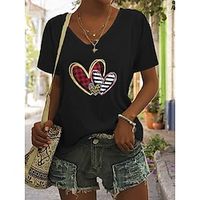 Women's T shirt Tee Summer Tops Black White Pink Letter Print Short Sleeve Casual V Neck S miniinthebox - thumbnail