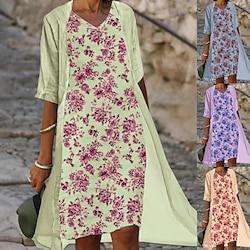 Women's Two Piece Dress Set Print Dress Going out Weekend Elegant Modern Print Midi Dress V Neck Half Sleeve Floral Multicolor Slim Blue Purple Green Summer Spring S M L XL XXL Lightinthebox