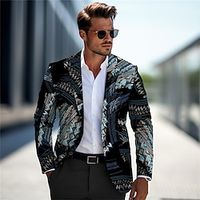 Geometry Ethnic Vintage Business Tribal Men's Coat Blazer Work Wear to work Going out Fall  Winter Turndown Long Sleeve Yellow Pink Blue S M L Polyester Weaving Jacket Lightinthebox - thumbnail