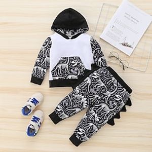 2 Pieces Kids Boys Hoodie  Pants Clothing Set Outfit Skull Dinosaur Long Sleeve Cotton Set Vacation Fashion Casual Winter Fall 1-5 Years Black Lightinthebox