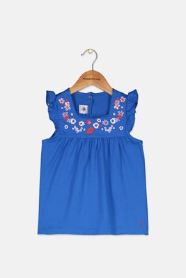 Kids Girls Embroidered Top  Blue